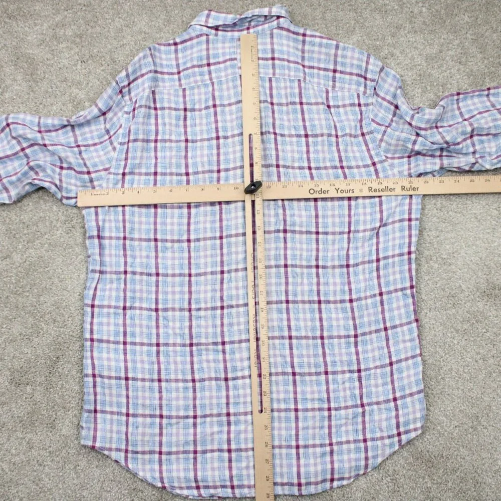 Banana Republic Camden Standard Fit Shirt Mens Medium‎ Red/Blue 100% Linen L/S